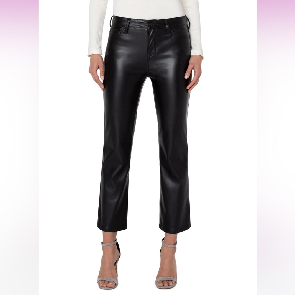 NEW Liverpool Los Angeles Hannah Ankle Flare Faux Leather Pants in Black